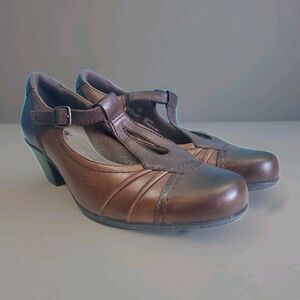 Earth Wanderlust Mary Jane Retro Heel Womens Sz 7B Brown Leather Buckle T Strap